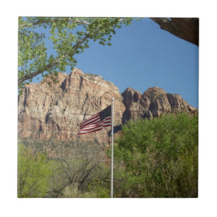 American Flag in Zion National Park II Ceramic Tile