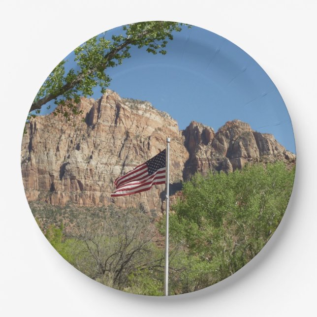 American Flag in Zion National Park II Paper Plate (Front)