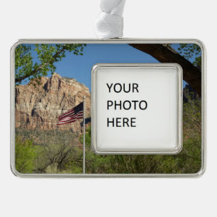 American Flag in Zion National Park II Silver Plated Framed Ornament