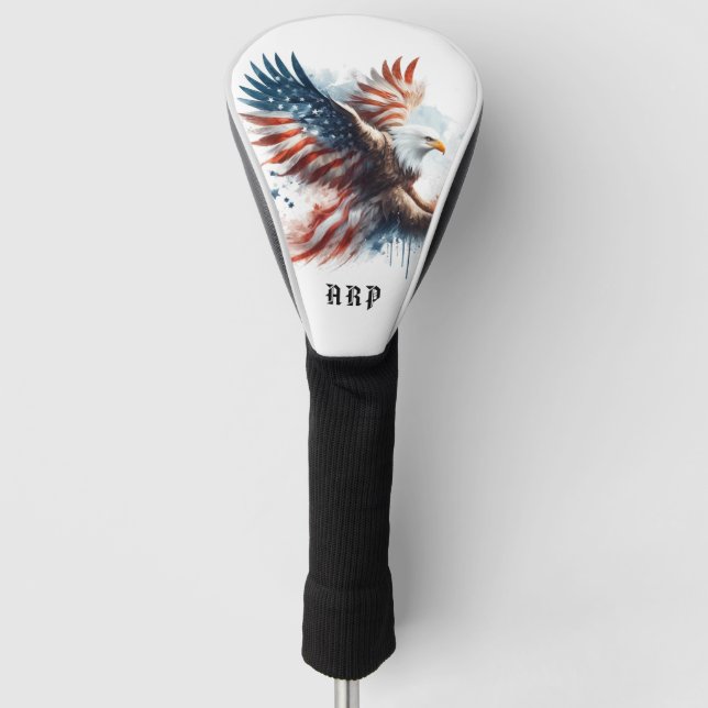 *~* American Flag .. Initials USA Bald Eagle AP16 Golf Head Cover (Front)