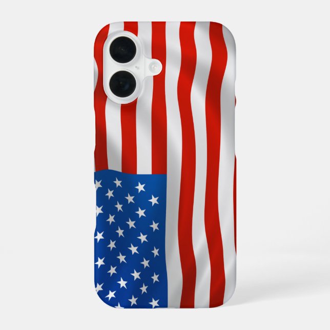 American Flag iPhone 16 Case Proudly Waving (Back)