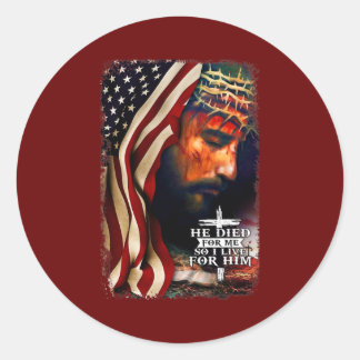 American Flag Jesus Christian Quote Bible Verse Classic Round Sticker