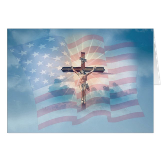 American Flag Jesus on Crucifix Clouds (Front Horizontal)