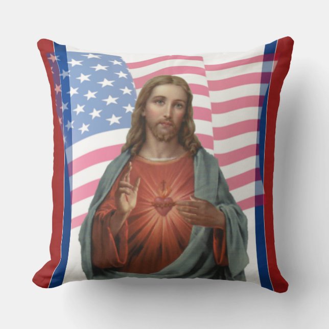 American Flag Jesus Stars Stripes Religious Cushion (Front)