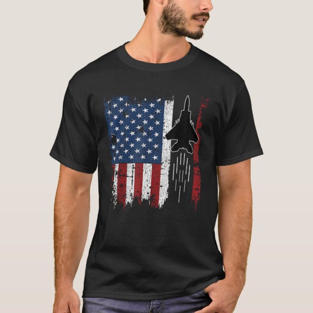 American Flag Jet Fighter Silhouette F22 Raptor F1 T-Shirt (Front)
