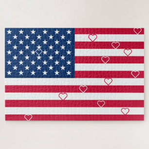 American Flag Jigsaw Puzzle USA with Hearts