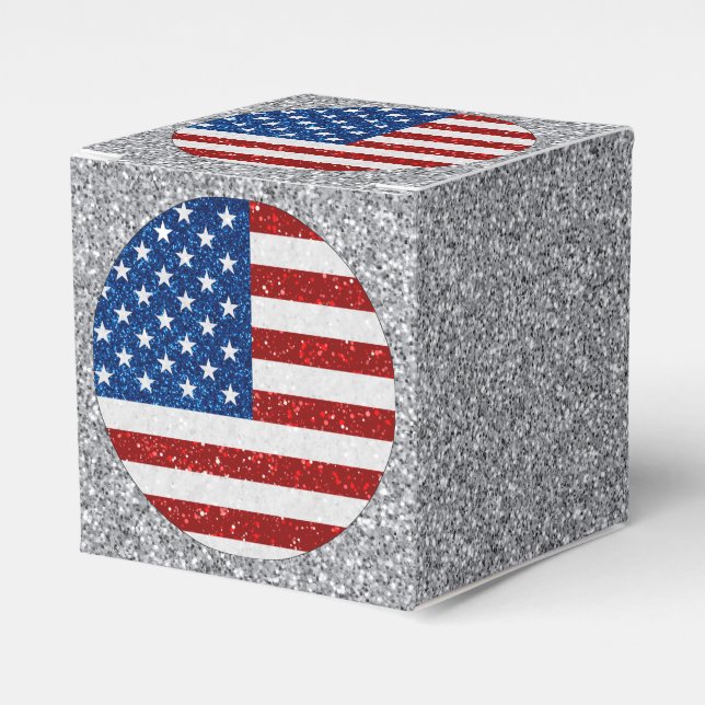 American Flag July 4th Glitter Favour Box (Front Side)