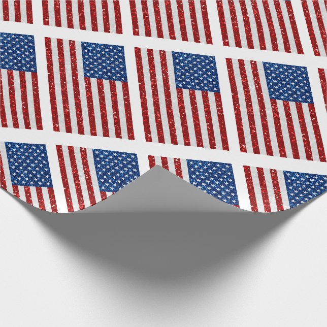 American Flag July 4th Glitter Wrapping Paper (Corner)