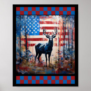 American Flag Jungle Hunting Lover Camo Deer Art H Poster