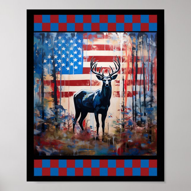 American Flag Jungle Hunting Lover Camo Deer Art H Poster (Front)
