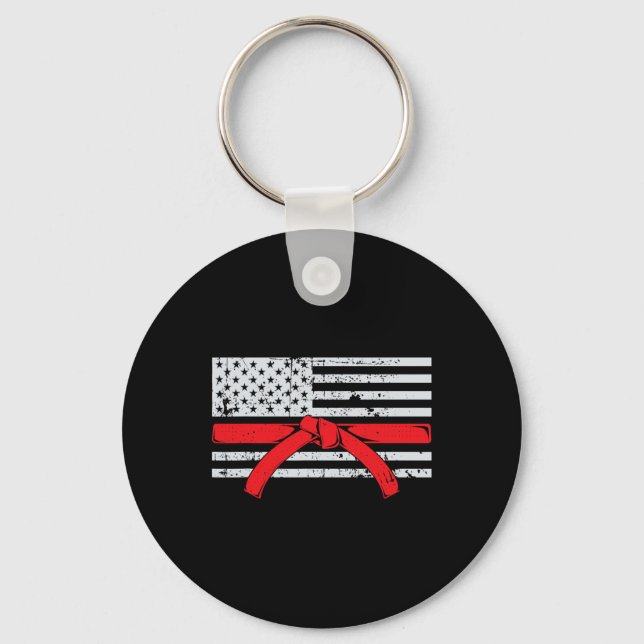 American Flag Karate Gift Tae Kwon Do Fighter Comt Key Ring (Front)
