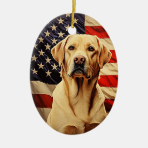 American Flag Labrador Ceramic Ornament