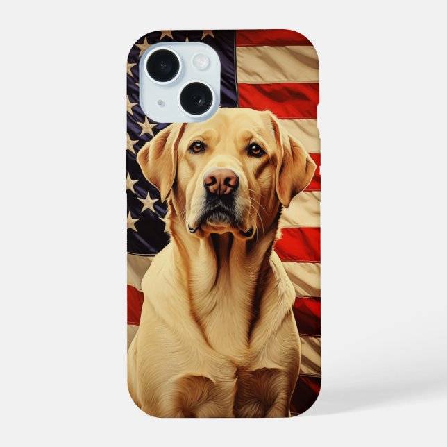 American Flag Labrador iPhone 15 Case (Back)