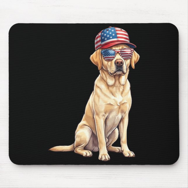 American Flag Labrador Retriever Dog Yellow Lab Mouse Pad (Front)