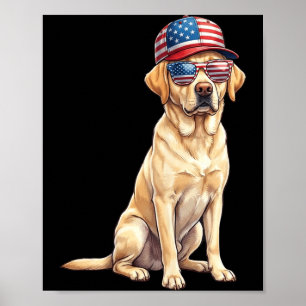 American Flag Labrador Retriever Dog Yellow Lab Poster