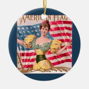 American Flag Lady Liberty Independence  Ceramic Ornament