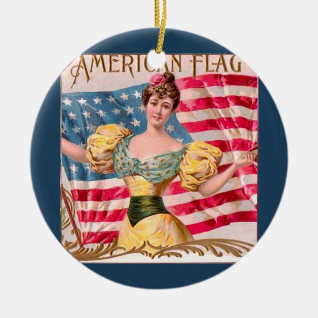 American Flag Lady Liberty Independence  Ceramic Ornament (Front)