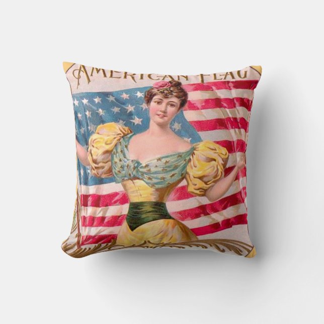 American Flag Lady Liberty Independence  Cushion (Front)