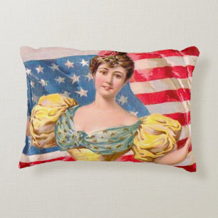 American Flag Lady Liberty Independence  Decorative Cushion