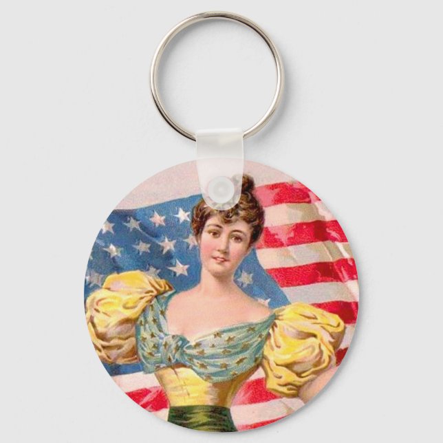 American Flag Lady Liberty Independence  Key Ring (Front)