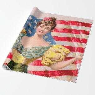 American Flag Lady Liberty Independence  Wrapping Paper