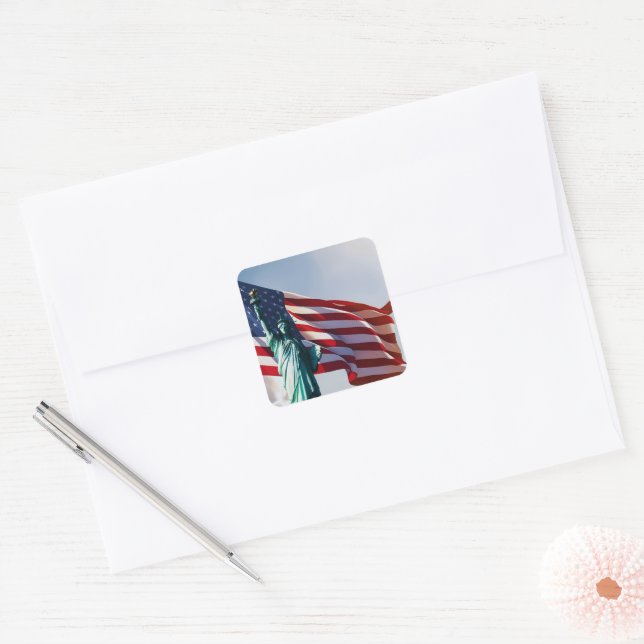 American Flag Lady Liberty Square Sticker (Envelope)