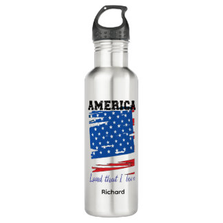 American Flag, Land I Love, Patriotic Water Bottle