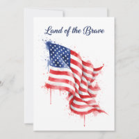 American Flag Land of the Brave Watercolor USA