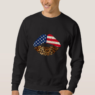 American Flag Leopard Lips 4th Of July Usa Mouth Sweatshirt