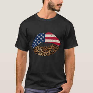 American Flag Leopard Lips 4th of July USA Mouth T-Shirt