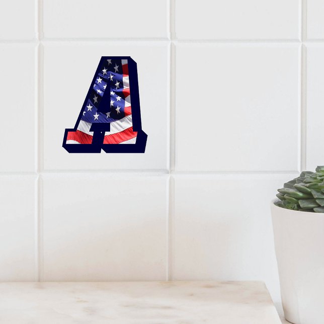 American Flag Letter "A" Large Photo Ceramic Tile (American Flag Letter A Large Photo Ceramic Tile Cover)