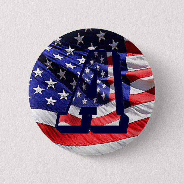 American Flag Letter "A" Pin-Back Button (Front)