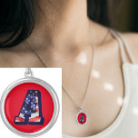 American Flag Letter "A" Round Necklace<br><div class="desc">Monogram A with the American flag designed image. This letter A of the alphabet is a custom initial image created by this designer. View all my shops here https://bit.ly/SandyspiderStores</div>