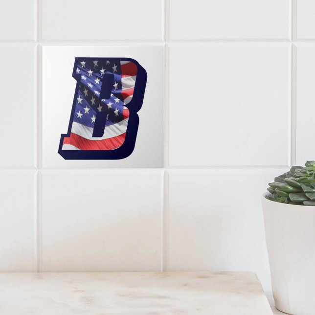 American Flag Letter "B" Large Photo Ceramic Tile (American Flag Letter B Large Photo Decorative Ceramic Tile)