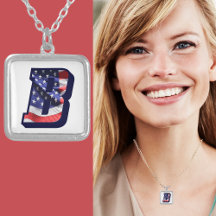 American Flag Letter "B" Silver Plated Necklace