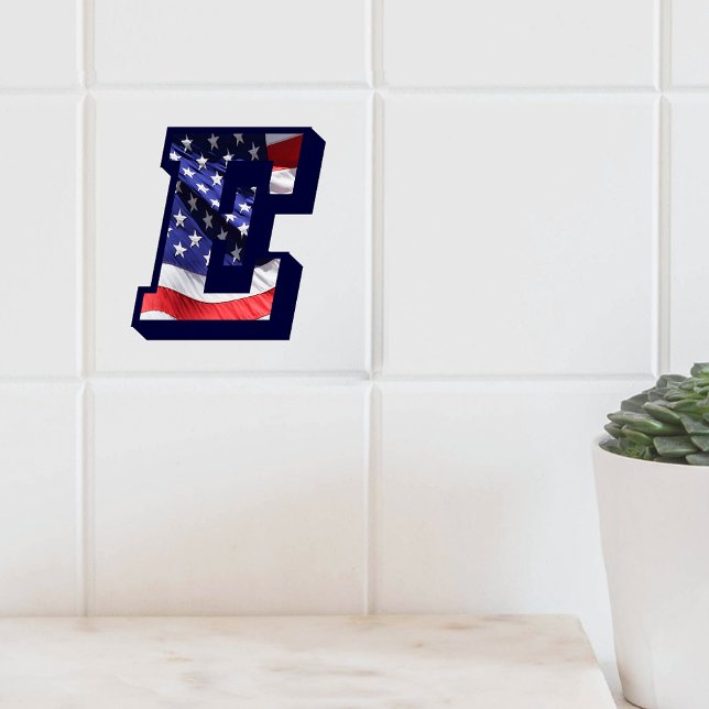 American Flag Letter "E" Large Photo Ceramic Tile (American Flag Letter "E" Large Photo Ceramic Tile)