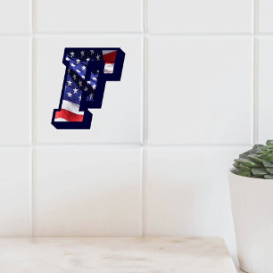 American Flag Letter "F" Large Photo Ceramic Tile