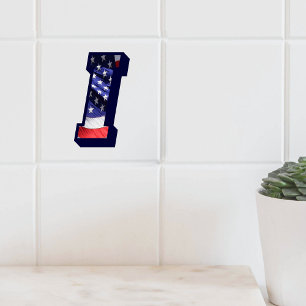 American Flag Letter "I" Large Photo Ceramic Tile