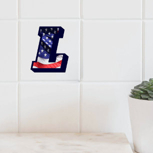American Flag Letter "L" Small Photo Ceramic Tile