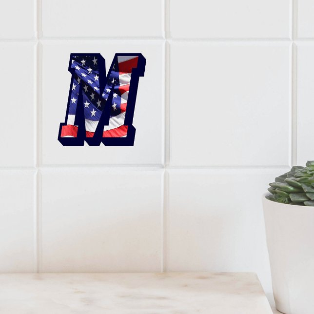 American Flag Letter "M" Large Photo Ceramic Tile (American Flag Letter "M" Large Photo Ceramic Tile)