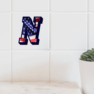 American Flag Letter "N" Large Photo Ceramic Tile