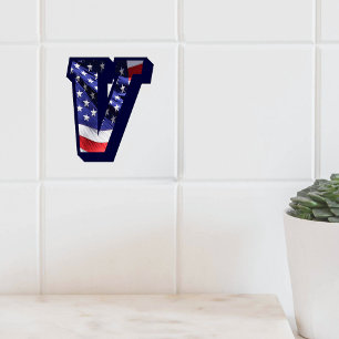 American Flag Letter "V" Large Photo Ceramic Tile