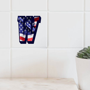 American Flag Letter "W" Large Photo Ceramic Tile