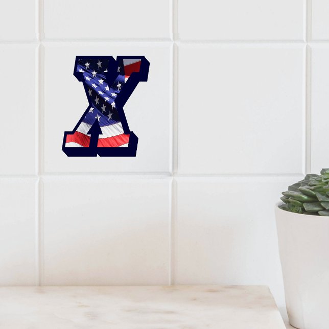 American Flag Letter "X" Large Photo Ceramic Tile (American Flag Letter "X" Large Photo Ceramic Tile)