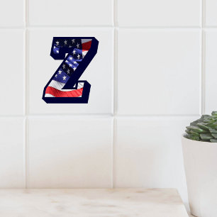 American Flag Letter "Z" Large Photo Ceramic Tile