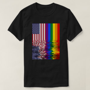 American Flag LGBT Flag Pride Rainbow Colours T-Shirt