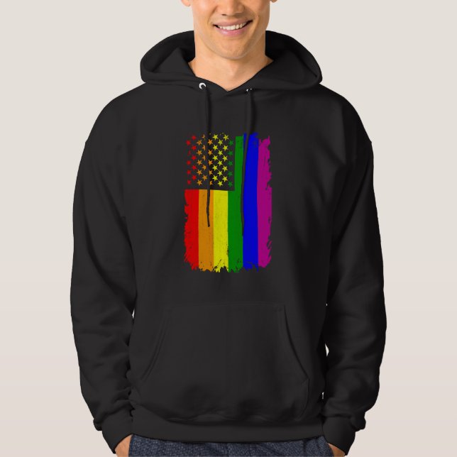 American Flag LGBT Rainbow Gift for Lesbian & Gay. Hoodie (Front)