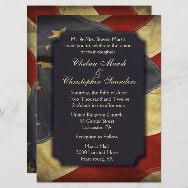 American Flag Light Text Wedding Invitations (Front/Back)