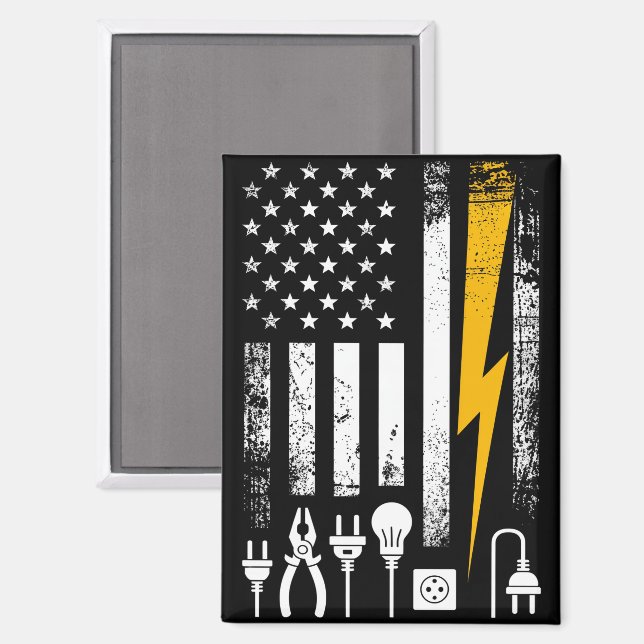 American Flag Lineman Electrician Lightning Magnet (Front/Back)