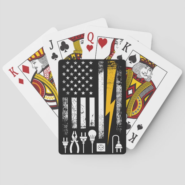 American Flag Lineman Electrician Utility Worker Playing Cards (Back)